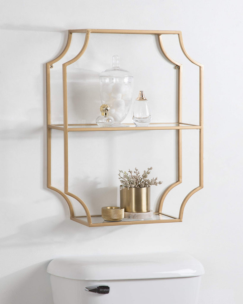 Ciel Glam Geometric Wall Shelf, 18 x 24, Gold, Decorative Shelves for Storage and Display