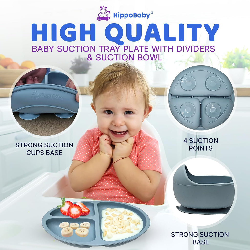 Baby Led Weaning Supplies | 10 Piece Silicone Baby Feeding Set | Baby Toddler Bib Cup Divided Plate and Bowl Self