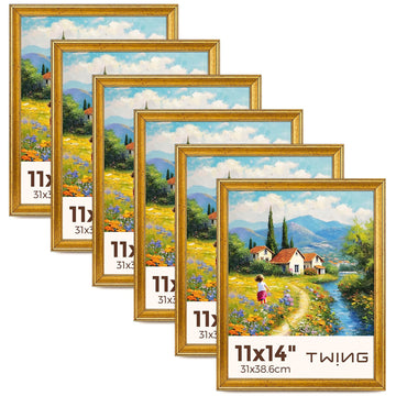 11x14 Gold Picture Frames Set of 6, Rustic Gold Frames Set for Gallery