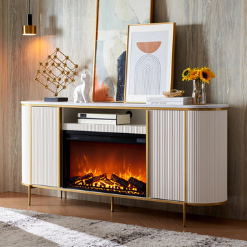 Luxury 70" Fluted Fireplace TV Stand, Modern Chic Entertainment Center for TVs Up to 80 inches, TV Console with Faux