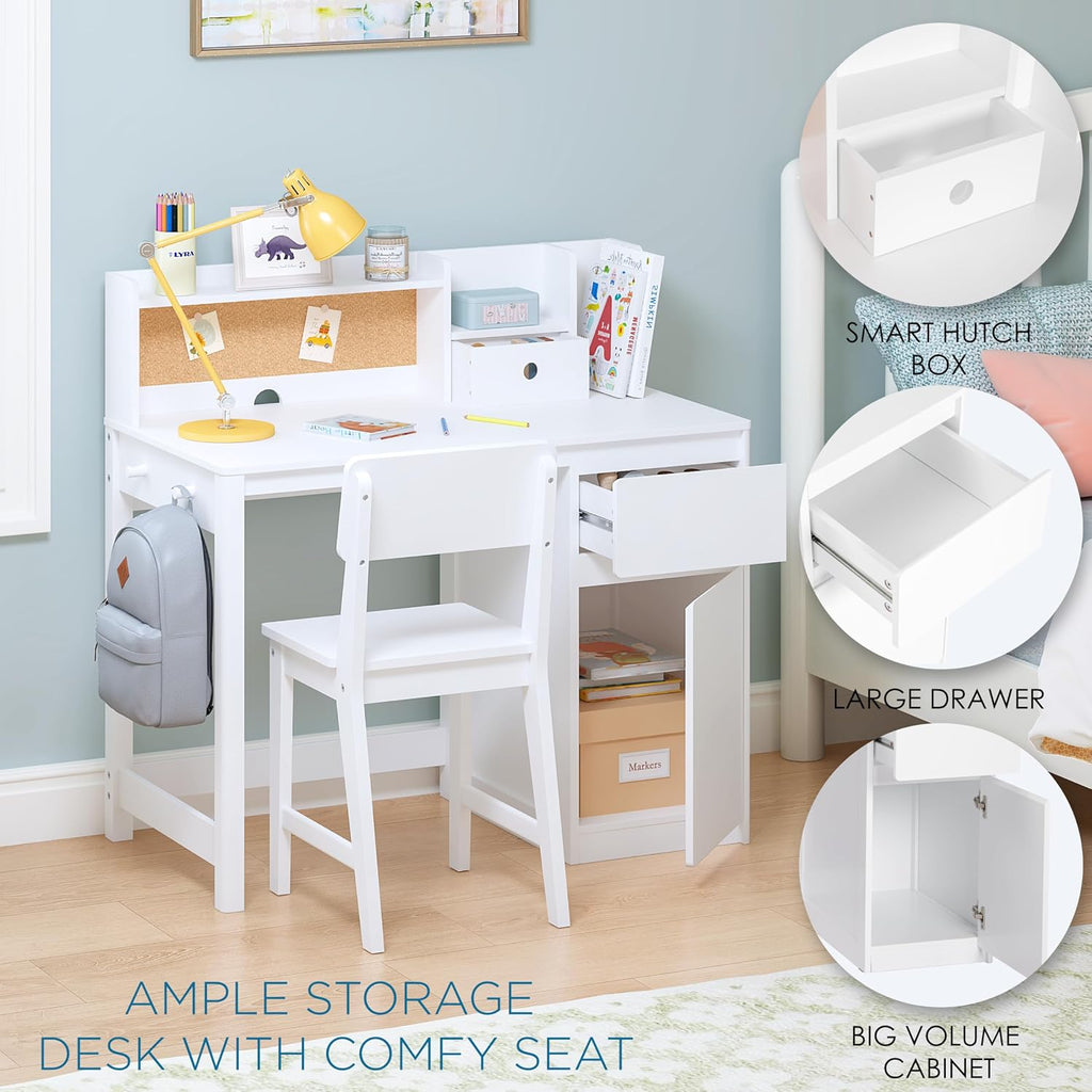Wooden Kids Desk and Chair Set with Hutch and Storage for Ages 3-12