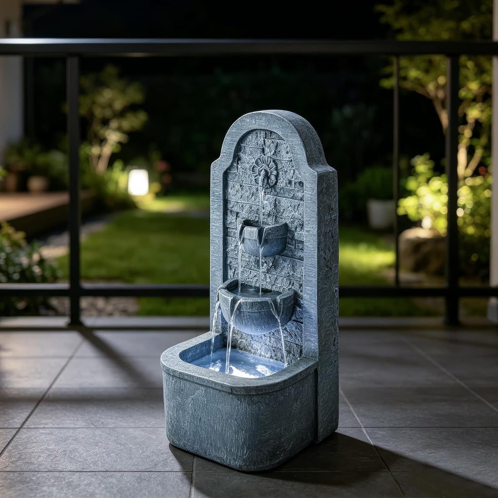 30.3" H Outdoor Water Fountain, Garden Fountain Floor Standing Indoor Waterfall Fountain with LED Lights, Water Feature