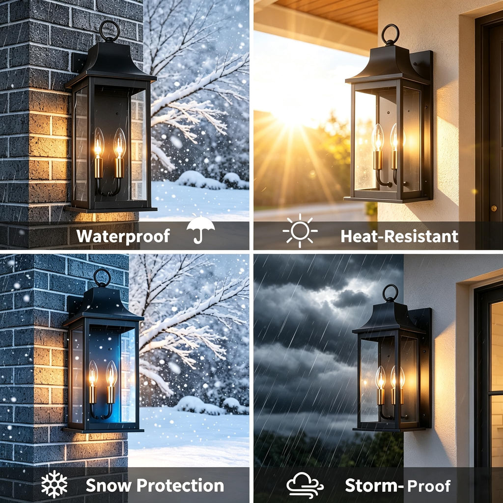 18"Outdoor Porch Light Wall Mount, Anti-Rust Aluminum & Clear Glass Wall Lamp, Outside Wall Lantern with E12 Socket