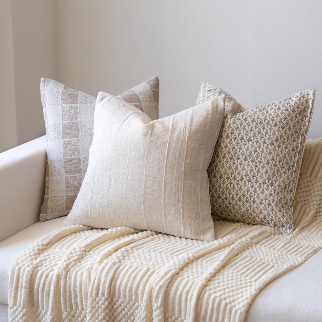 Decorative Neutral Throw Pillow Covers 20x20 Farmhouse Pillow Covers Cotton Check Cushion Covers Home Decor for Sofa