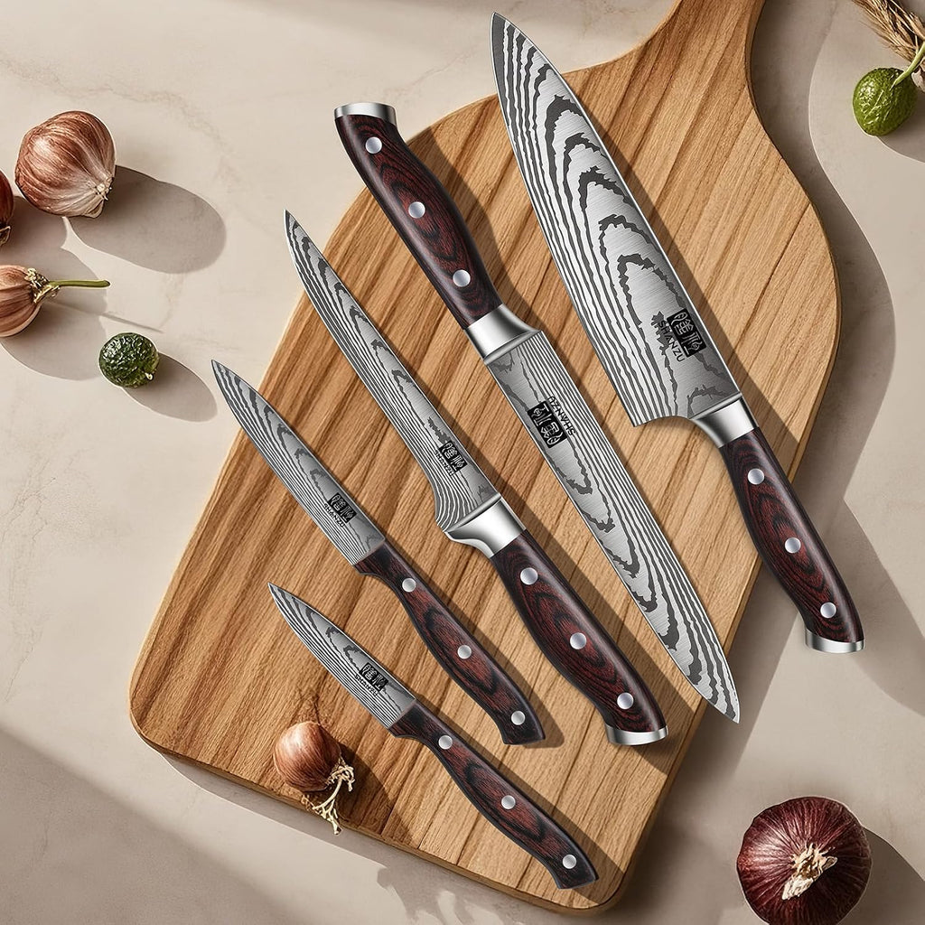 Japanese Chef Knife Set 5 PCS, High Carbon Stainless Steel | Ultra Sharp Kitchen Knives for cooking, Professional