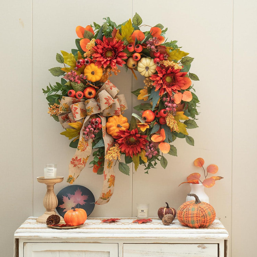 Fall Wreaths for Front Door 24 Inch Autumn Wreath Rustic Fall Decor
