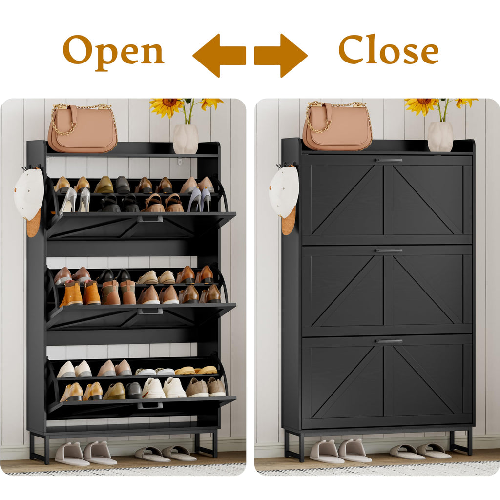 Shoe Cabinet Storage, Shoe Storage Cabinet with 4 Flip Drawers, Freestanding Narrow Shoe Rack Organizer with Metal