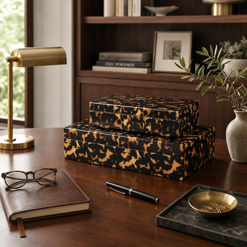 Decorative Storage Boxes Tortoise Shell Organizer Boxes - Set of 2