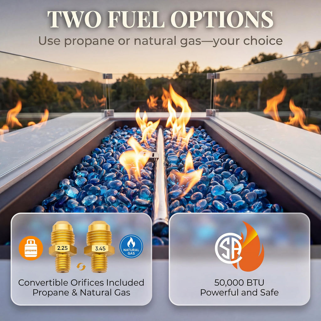 42" Rectangle Propane Fire Pit Table, Outdoor Natural Gas Firepit