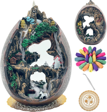 Mountain Waterfall Incense Burner,Backfall Incense Holder River, Incense Falls Meditation Decor for Room with Upgrade - Set of 100
