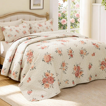 Quilts for Bedding Set Floral Bedspreads- Reversible Floral Comforter, Spring Lightweight Bedspread Quilted