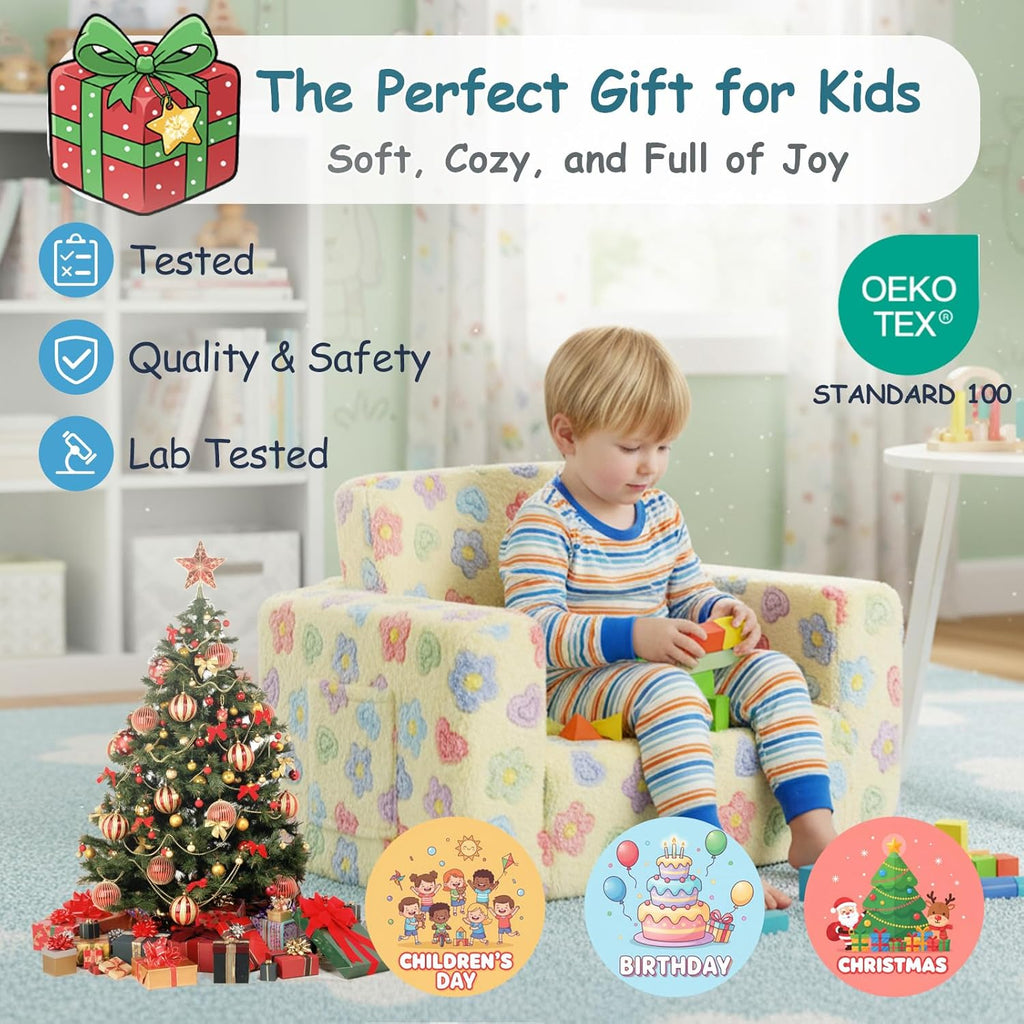 In-1 Kids Sofa, Convertible Children Couch to Lounger, Flip Out Kids Chair, Toddler Armrest Chair Bed, Folding Kid