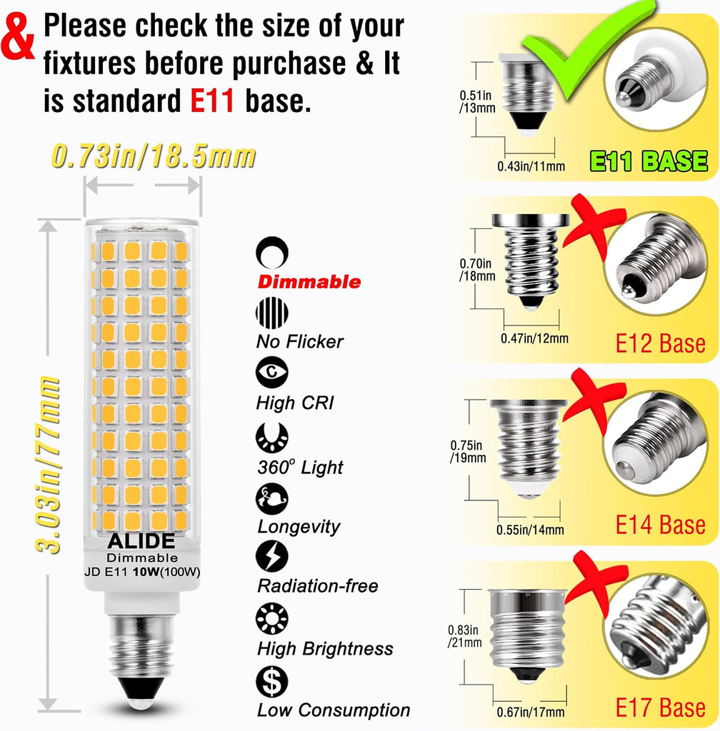 JDE11 E11 Led Bulbs 120V 100W Candelabra Bulbs Equiva Dimmable,4000k