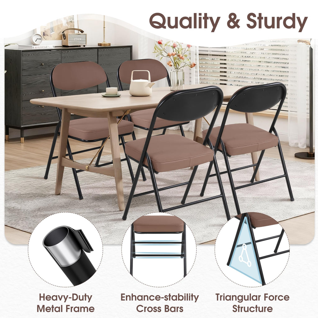Padded Folding Chairs Set of 4, Brown