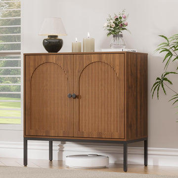 Modern Fluted Sideboard Buffet Cabinet with Storage, Walnut