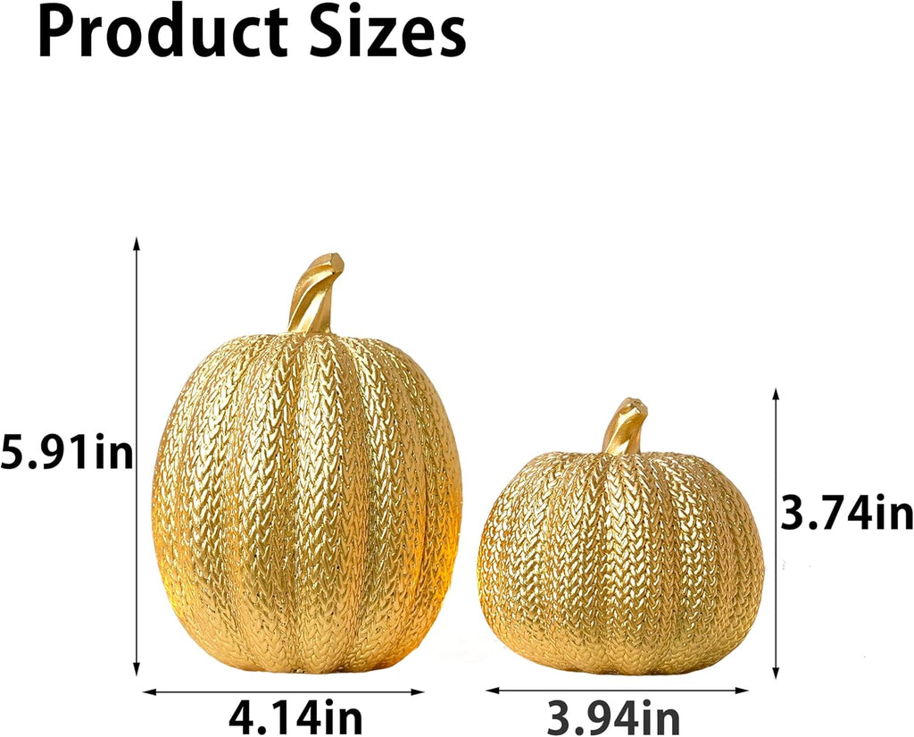 Pumpkin Fall Decor Indoor, Resin Gold Pumpkin for Decorating - Set of 2