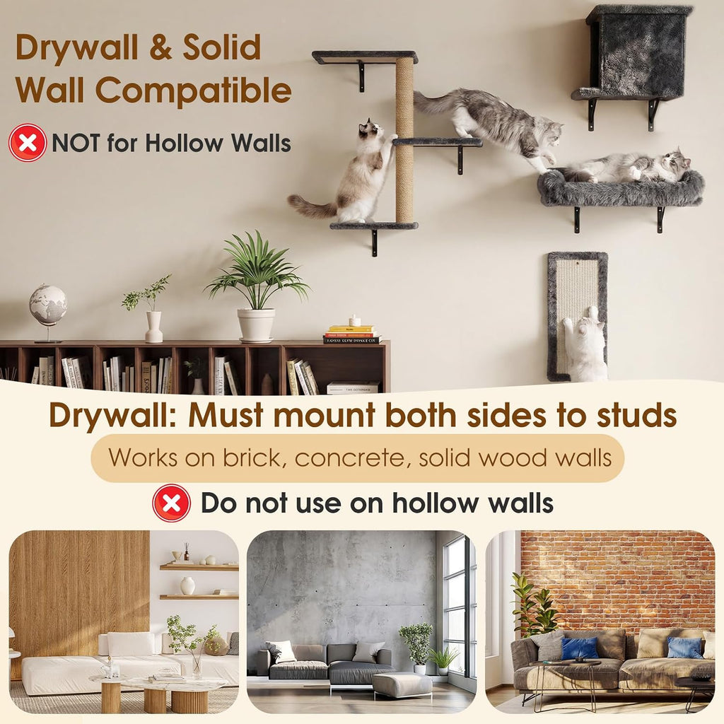 5-in-1 Cat Wall Shelves for Large Cats, Floating Climber with Scratcher