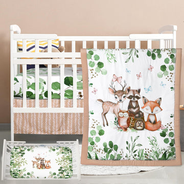 3 Pcs Woodland Forest Animal Crib Bedding Set for Baby Boy