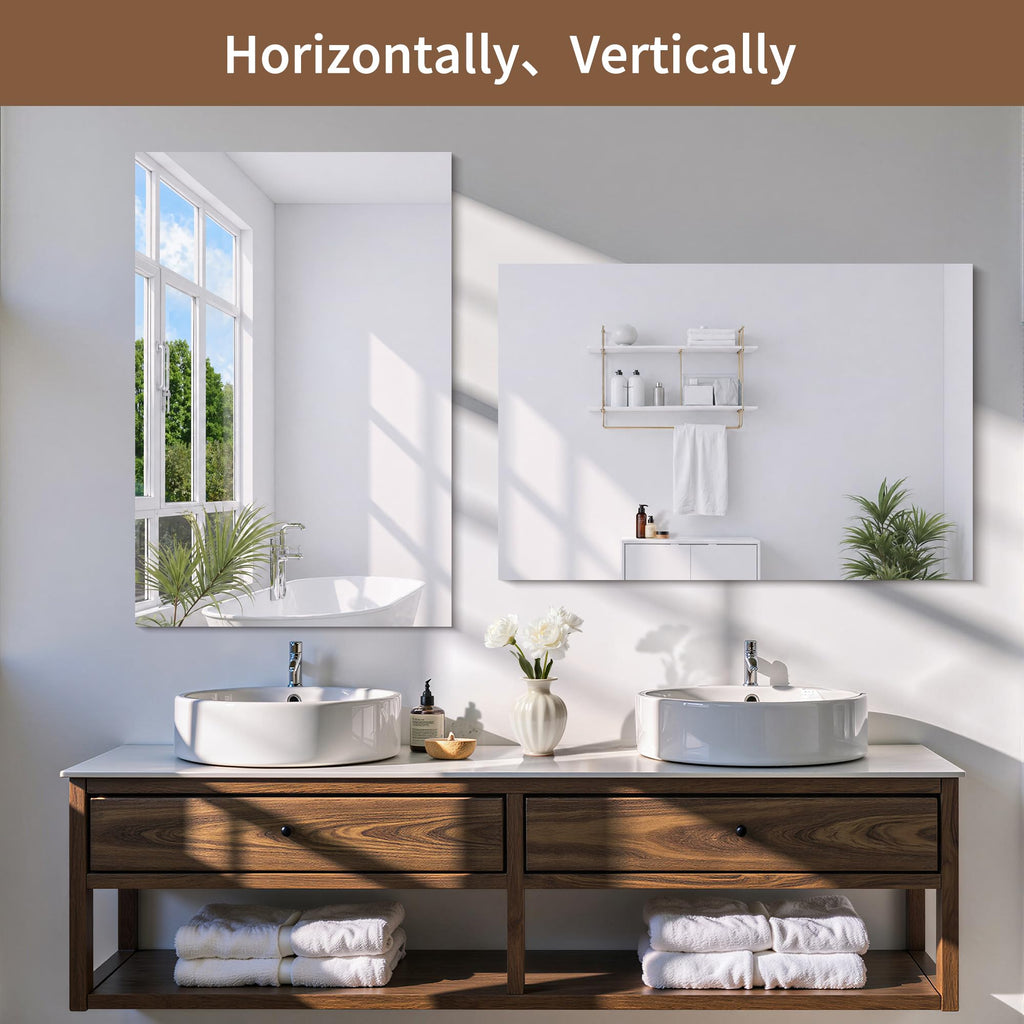 2-Pack 24x36 Inch Frameless Mirrors for Wall, Bathroom Vanity Mirrors with Polished Edge, Rectangle Mirror for Over
