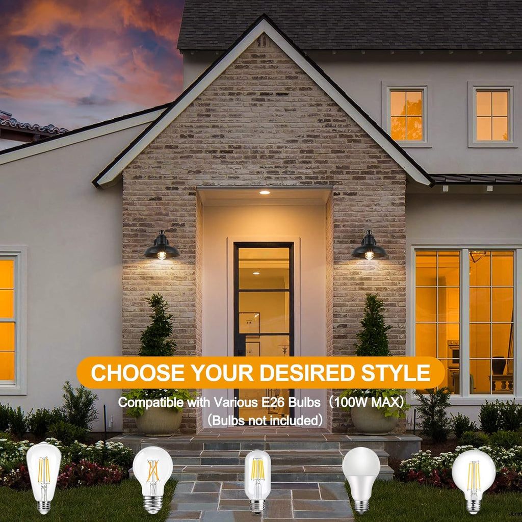 2-Pack Outdoor Wall Lights, Vintage Black Wall Sconces, Exterior Farmhouse Barn Light Fixtures