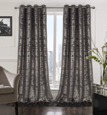 Soft Velvet Curtains 108 Inch Length Long Luxury Bedroom Curtains Gold Foil Print Window Treatments Set of 2 Charcoal