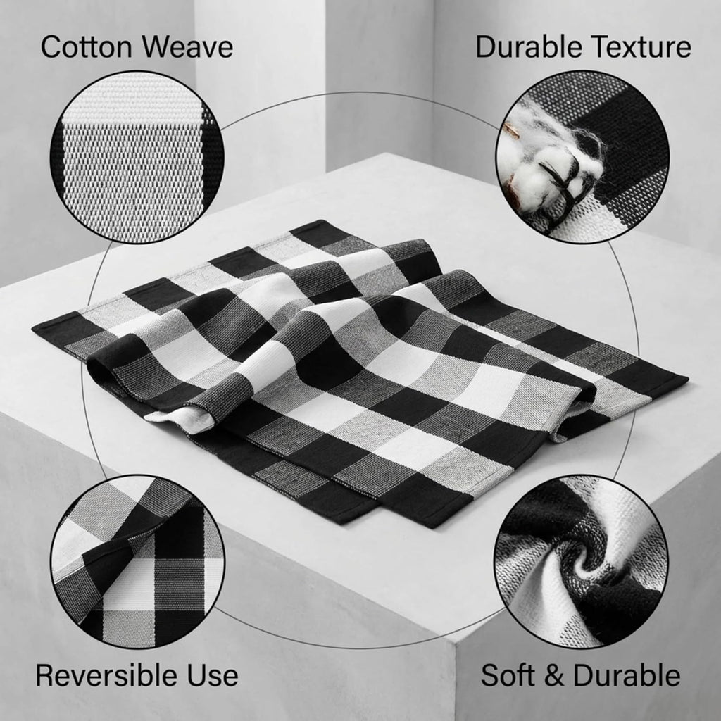 2-Piece Layered Front Doormat Set, Welcome Natural Coco Coir Door Mat + 28"x43" Black and White Buffalo Plaid Rug