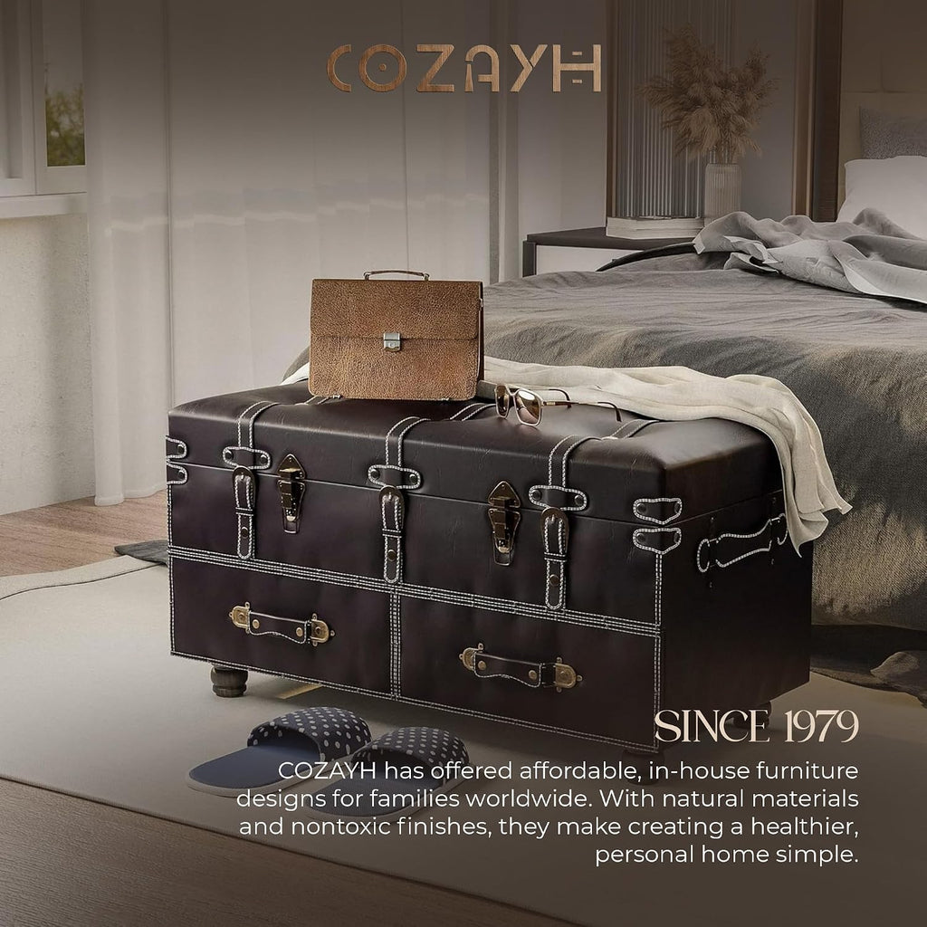 Vintage Storage Bench Upholstered Mid-Century Storage Ottoman Bed Bench Padded Storage Chest , Matte Black