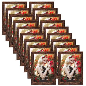 Wooden Bulk 5x7 Picture Frame Set of 18, Rustic Brown Photo Frames Fits 5 by 7 for Wall or Tabletop Display