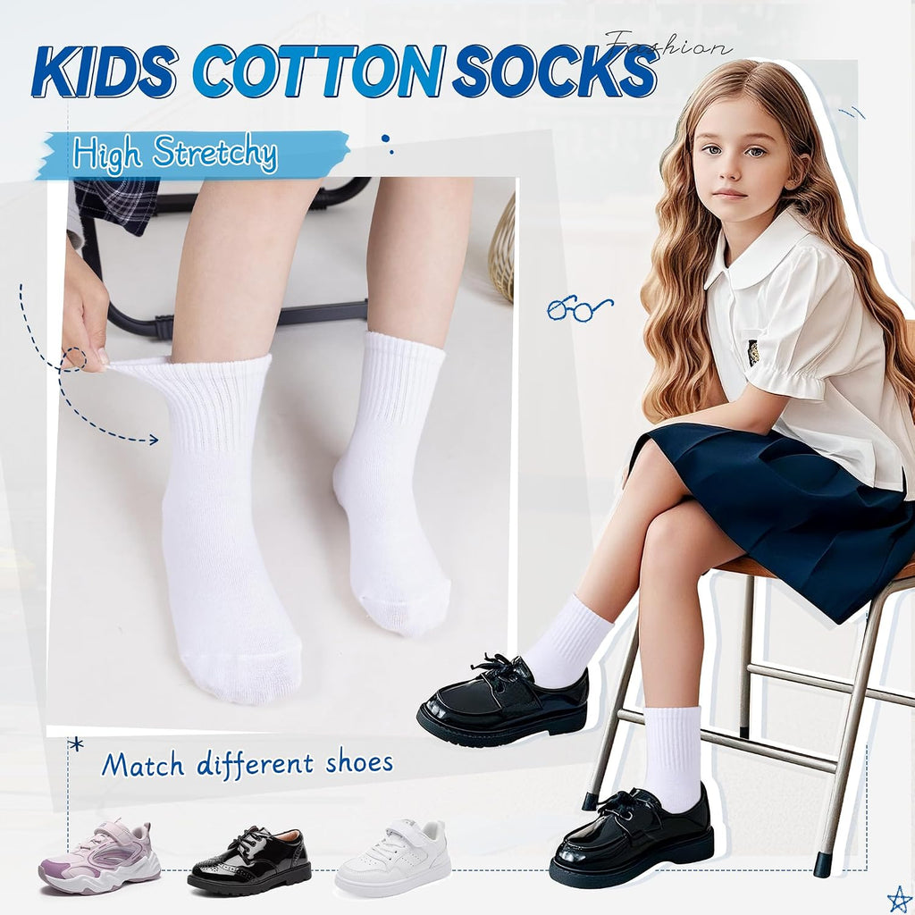 Kids Athletic Crew Socks Boys Girls Cotton School Uniform Casual Basic Socks 6 Pairs