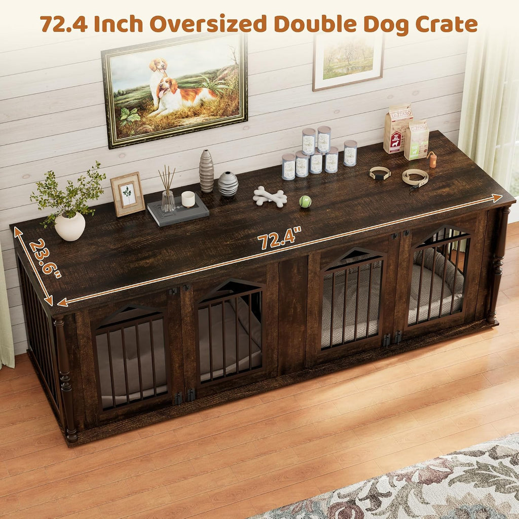 Double Dog Crate Furniture, Dog Kennel Indoor with Divider for 2 Dogs, Heavy Duty Dog Crate Furniture