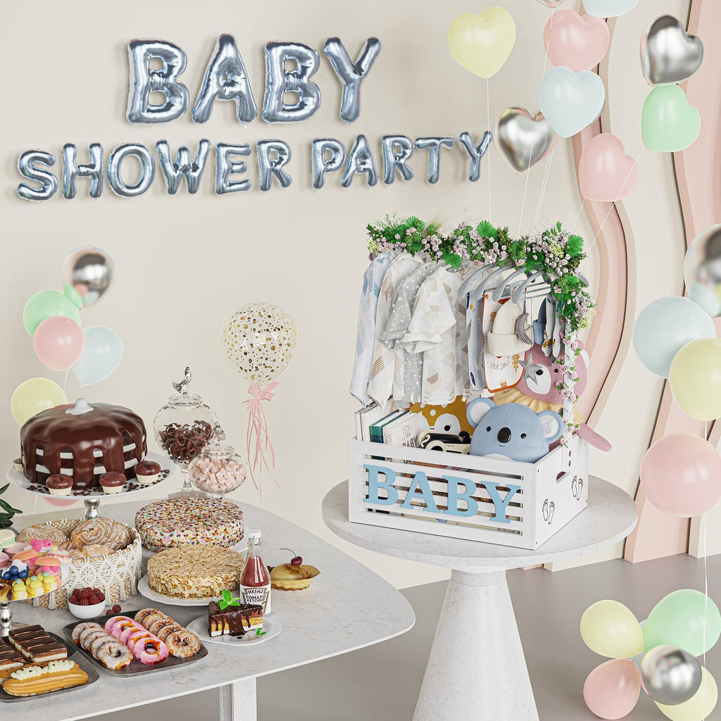 Baby Shower Crate Closet, Baby Baskets with Hangers Handle, Baby Crate Box for Baby Shower, Welcome Gift Basket