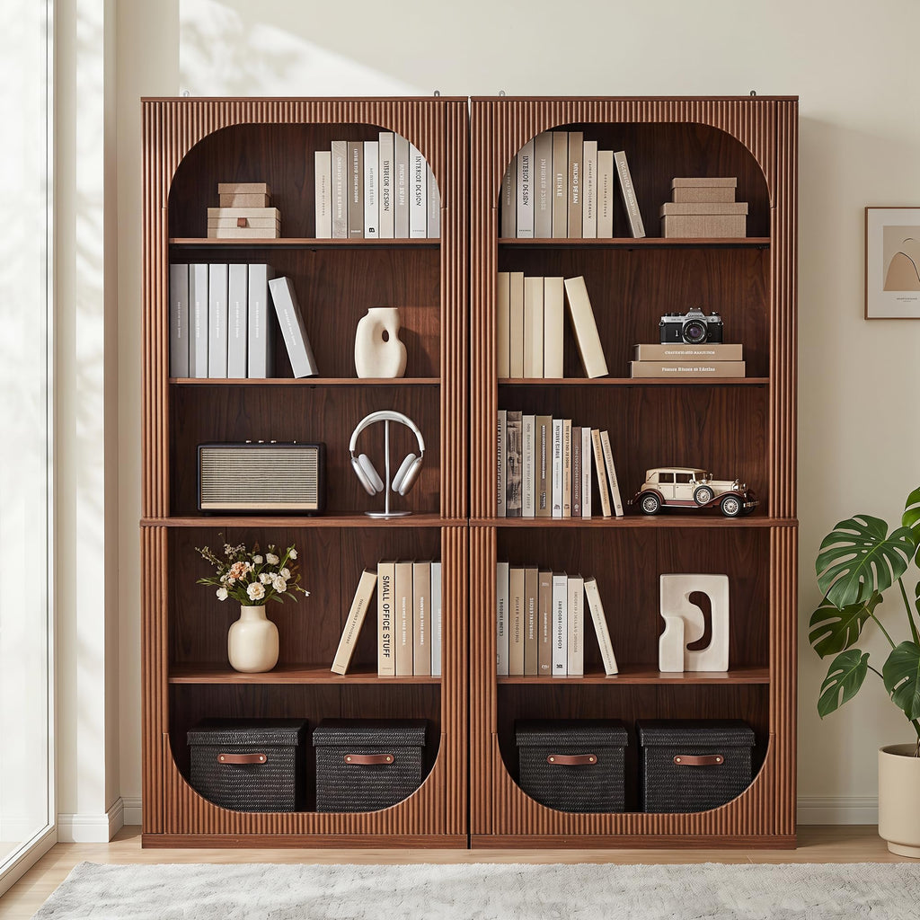71" Tall Arched Bookcase, 5 Tier Fluted Wood Arched Bookshelf