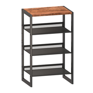 Narrow 4-Tier Shoe Rack, Slim Space-Saving Shelf with Decorative Wood Top & Steel Mesh, Entryway/Closet/Dorm