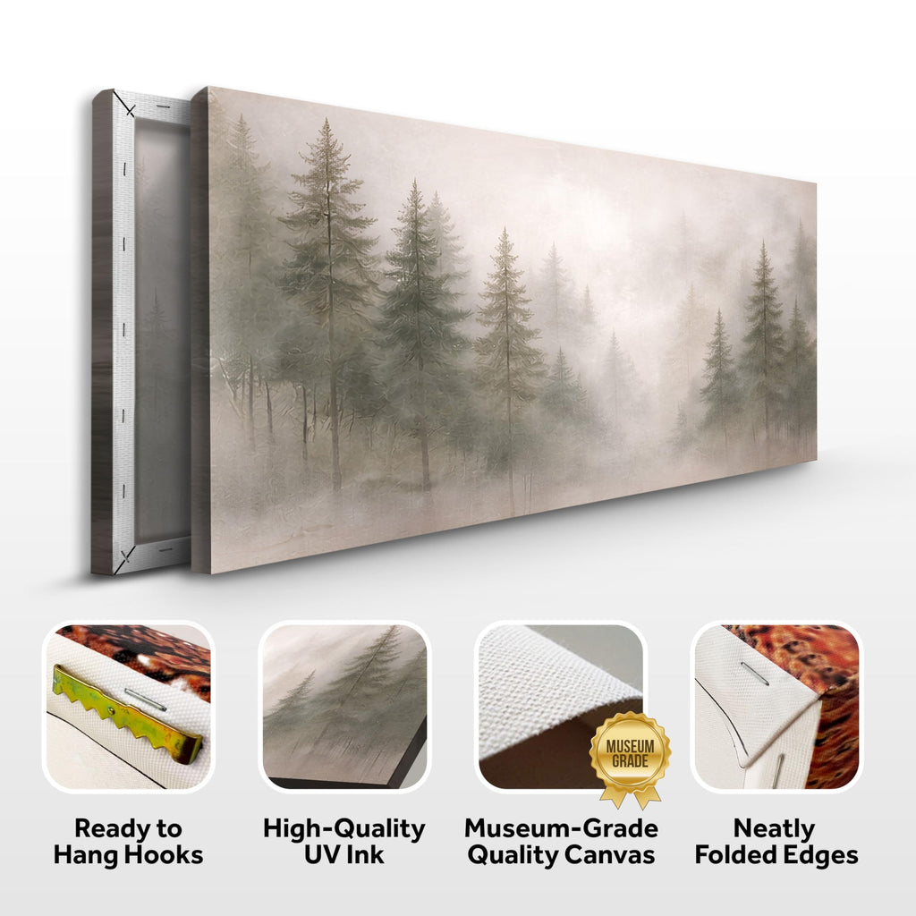 Soft Fog Forest 99 Canvas Wall Art, Misty Nature, 48x24