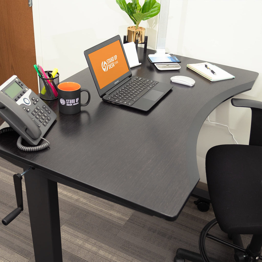 Crank Adjustable Height Rolling Standing Desk (Charcoal Frame/Curved Black Coffee Bamboo Top, 48" Wide)