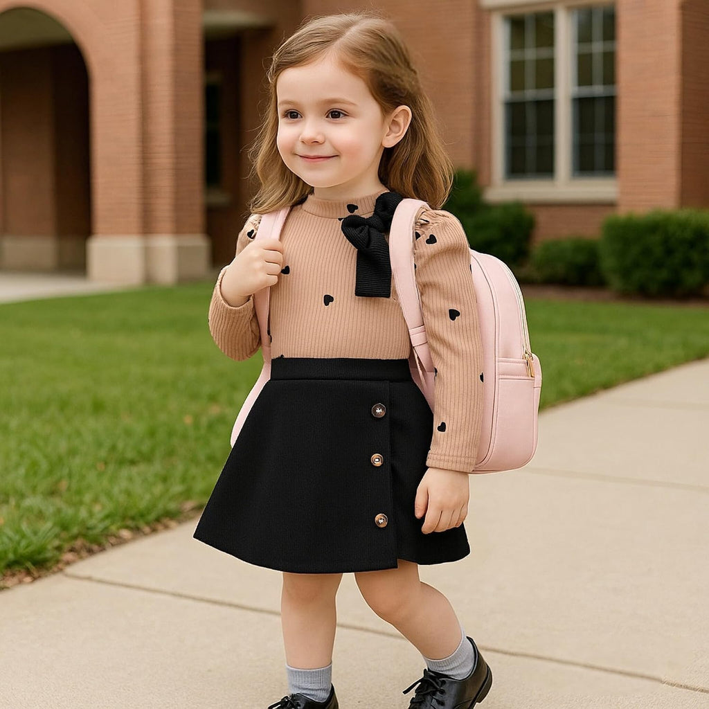 Toddler Girl Plaid Outfits Fall Winter Dress Knit Ribbed Bow Sweatshirt Tops and Button Fashion Skirts Set