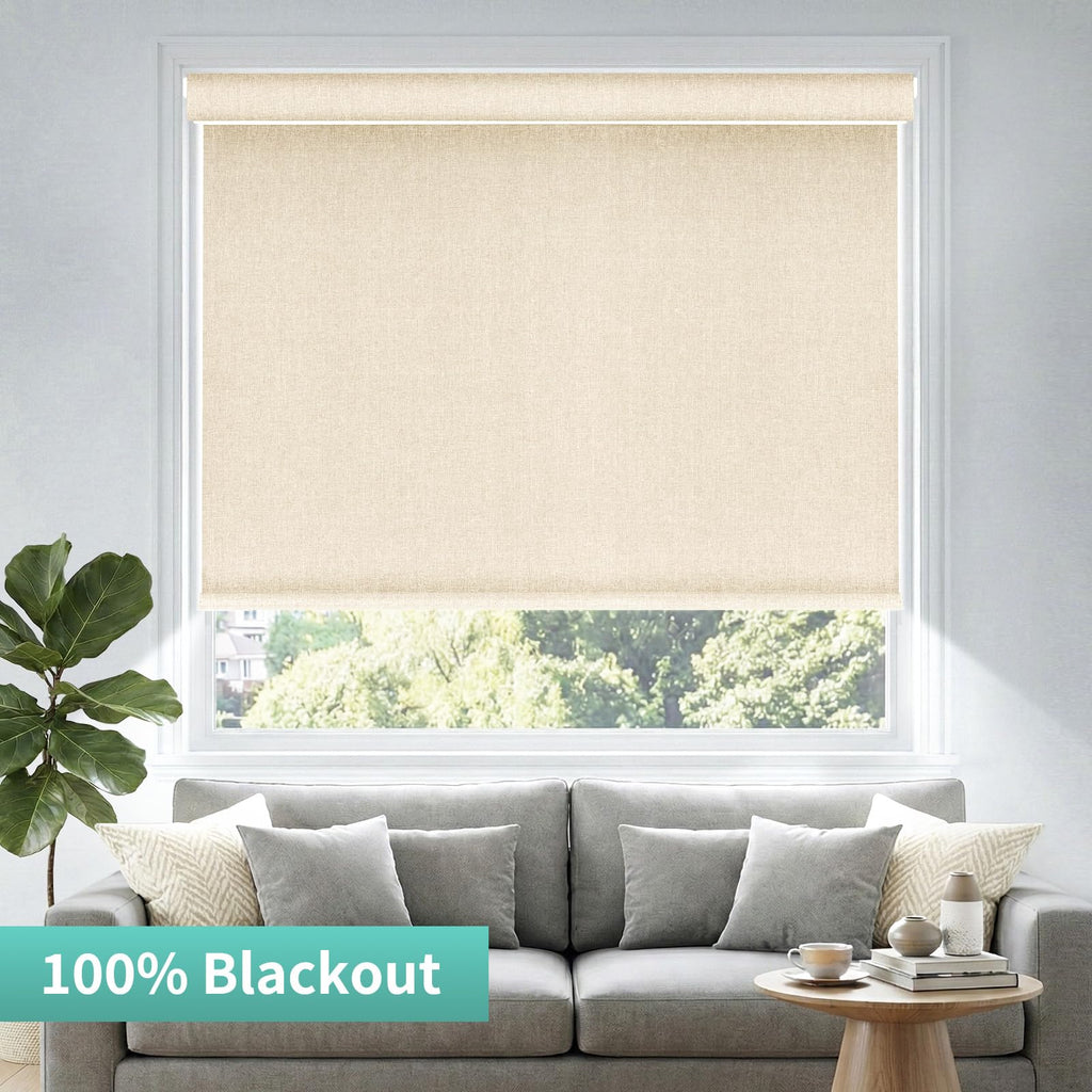 Motorized Blinds with Remote, No Drill Roller Shades for Indoor Windows, 100% Blackout Electric Blinds, Custom Size
