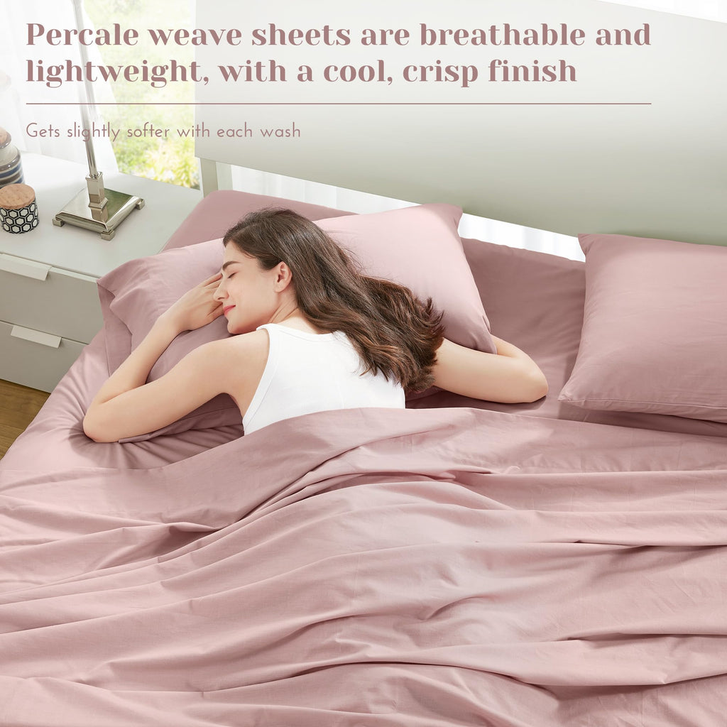 100% Cotton Percale Sheets Cal King Sheet Set 4 Pcs, Pink