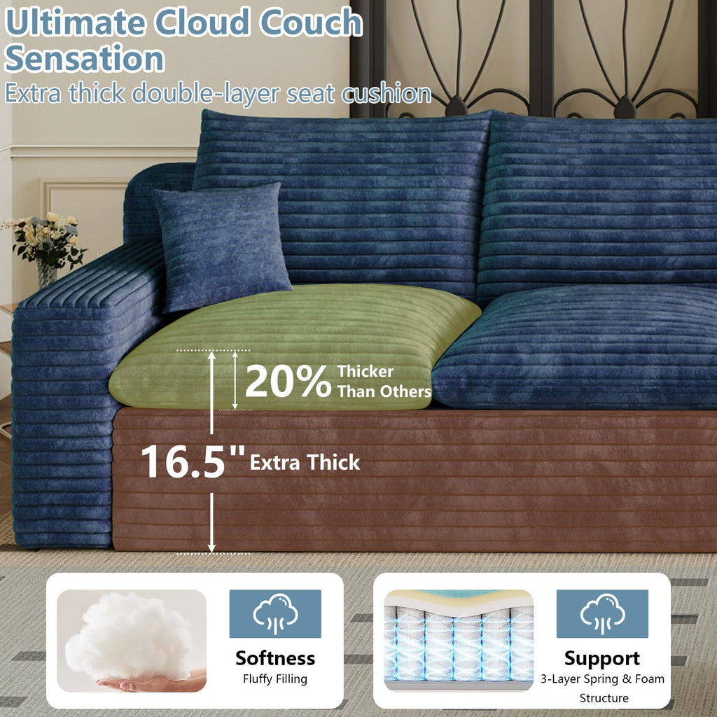 136" Cloud Boneless Sectional Couches 5-Seater, Blue