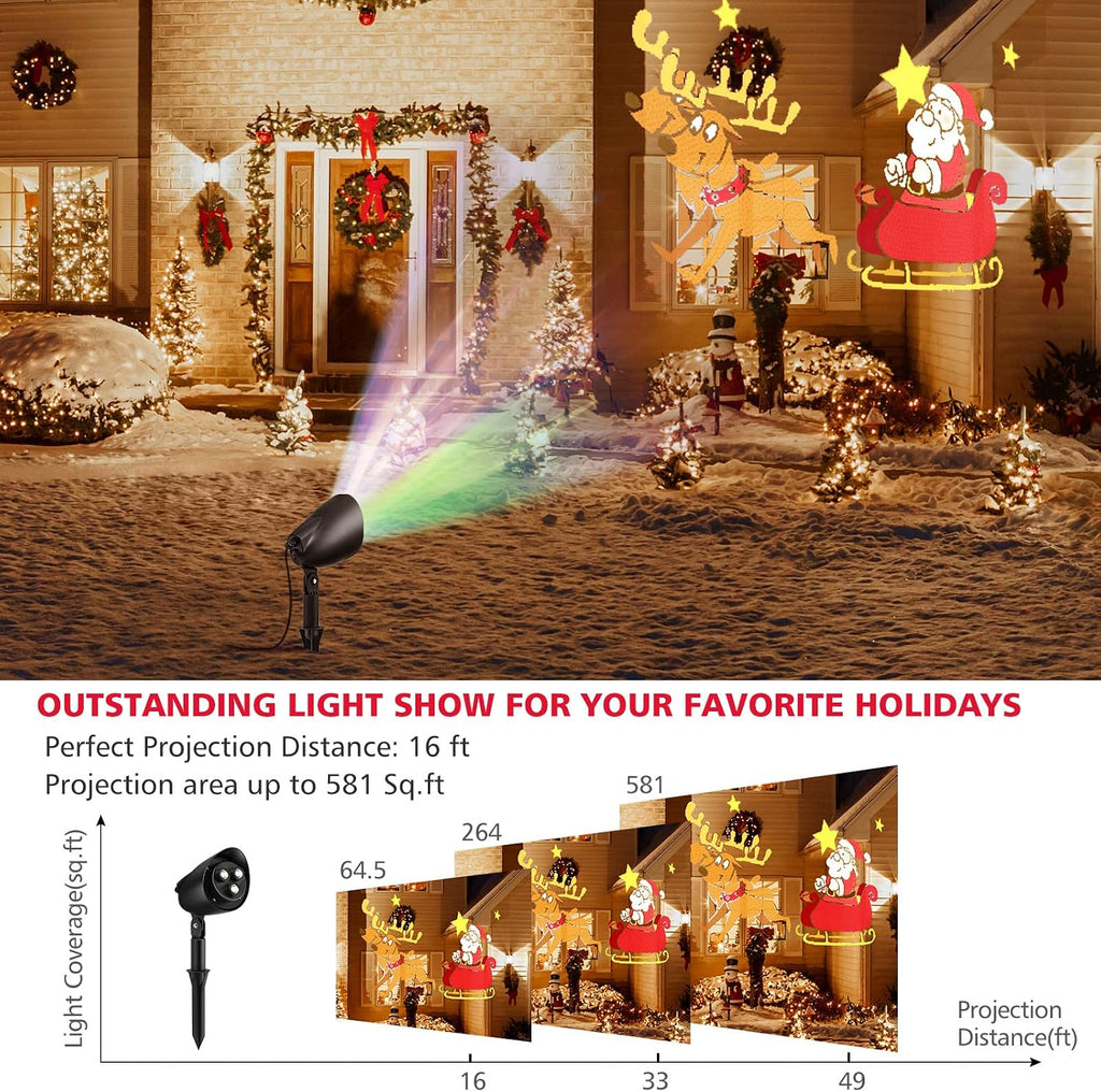 Christmas Santa Claus on Sleigh Projector Light, Rotating LED Projection Lamp with 60° Adjustable Angle, Outdoor
