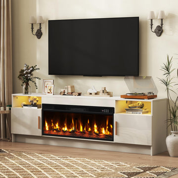 70" Electric Fireplace TV Stand for TVs Up to 80", LED Light Media Console with 36" Electric Heater, Storage Cabinet