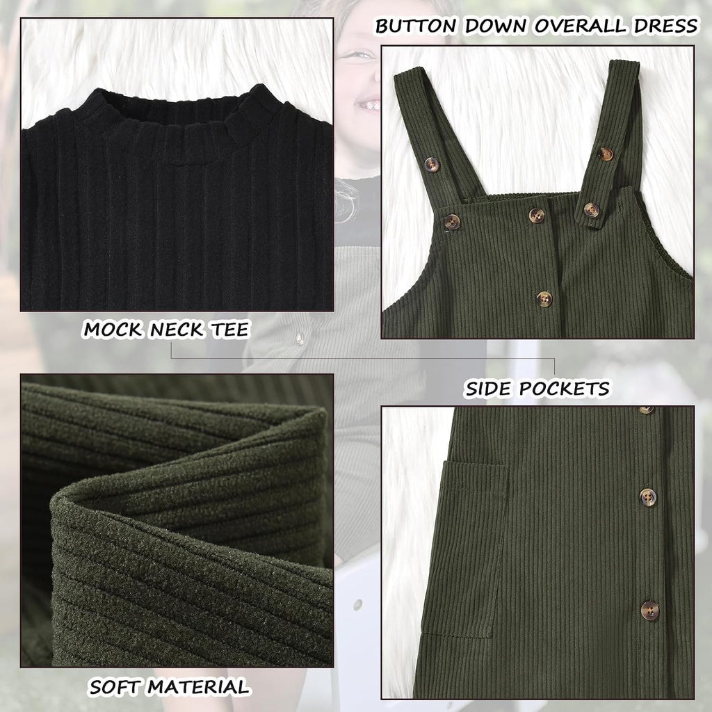 Toddler Little Girl Corduroy Button Down Overall Dress Set 2