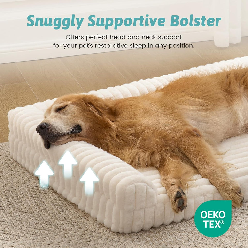 Faux Rabbit Fur Large Dog Bed - Orthopedic Foam Couch with Sides, Removable Washable Cover & Waterproof