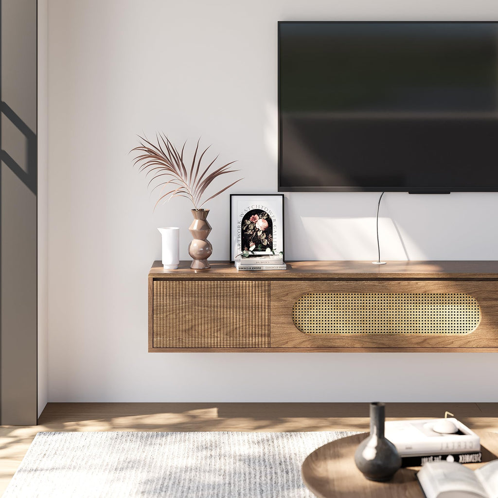 71'' Floating TV Stand Wall Mounted, Large Floating TV Stand, Fluted Floating Shelf for Under TV, Modern Media