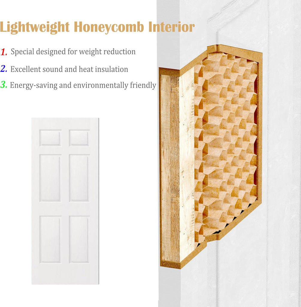 French Doors, 60" x 80" Hollow Core Interior Doors with Door Jamb & Hardware Kit and Silver Door Levers, 6-Panel