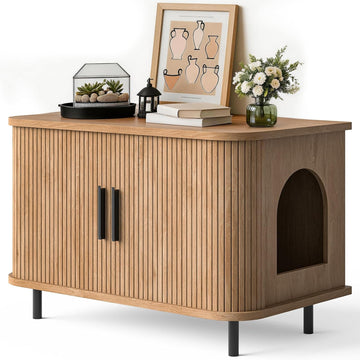 Cat Litter Box Enclosurea with Tambour Sliding Door (Oak)