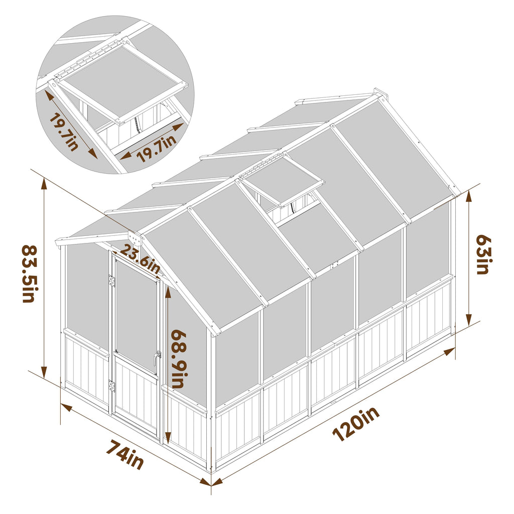 6' x10' Wood Greenhouse for Outdoors with Lockable Door, Cedar Frame & Adjustable Vent, Wooden Green House with 6MM