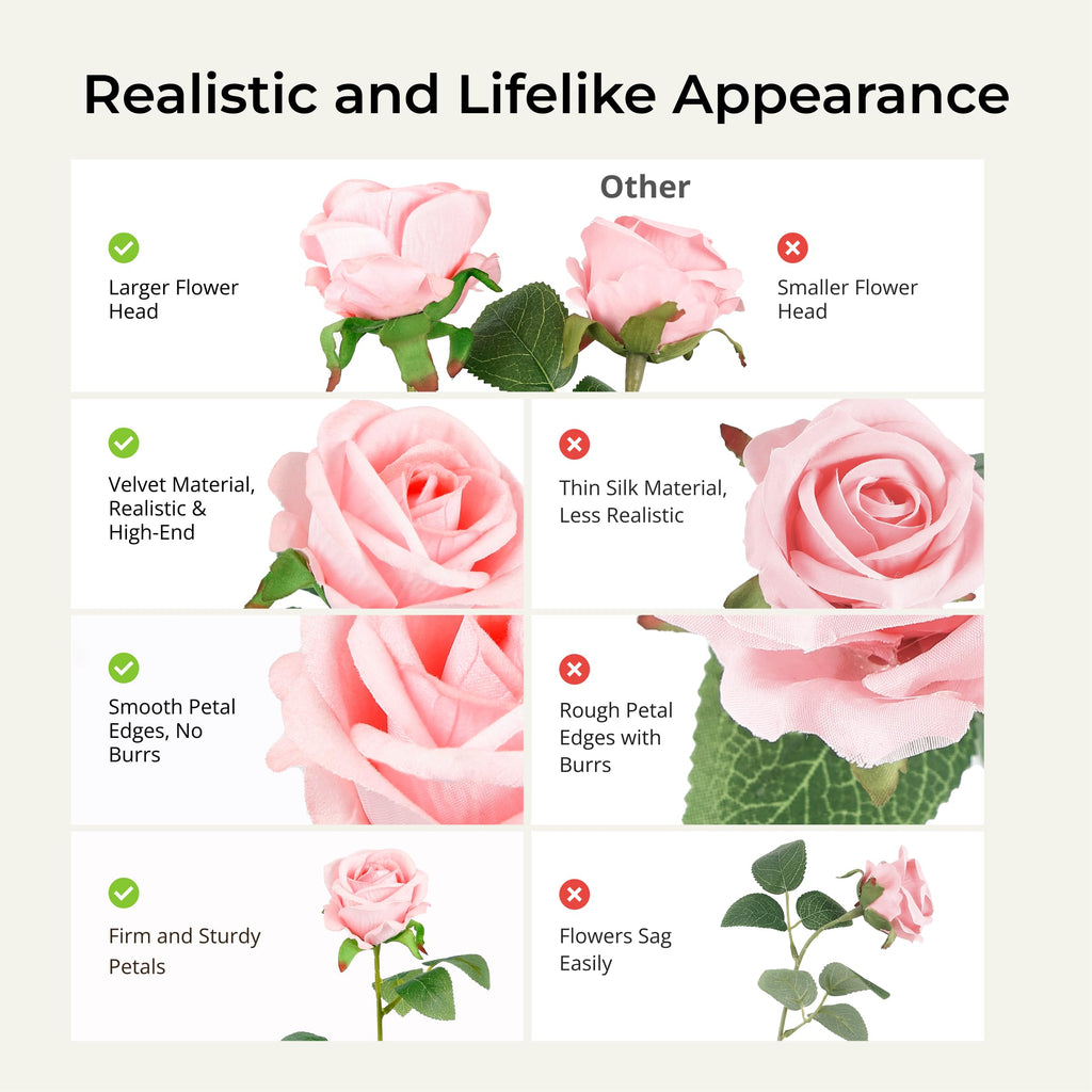 Pink Roses, Realistic Silk Velvet Pink Artificial Flowers