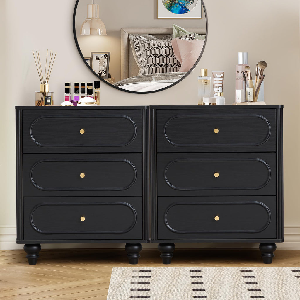 Fluted 3 Drawer Dresser, Modern Mid Century Chest of Drawers, Wood Storage Small Dresser Organizer Living Room