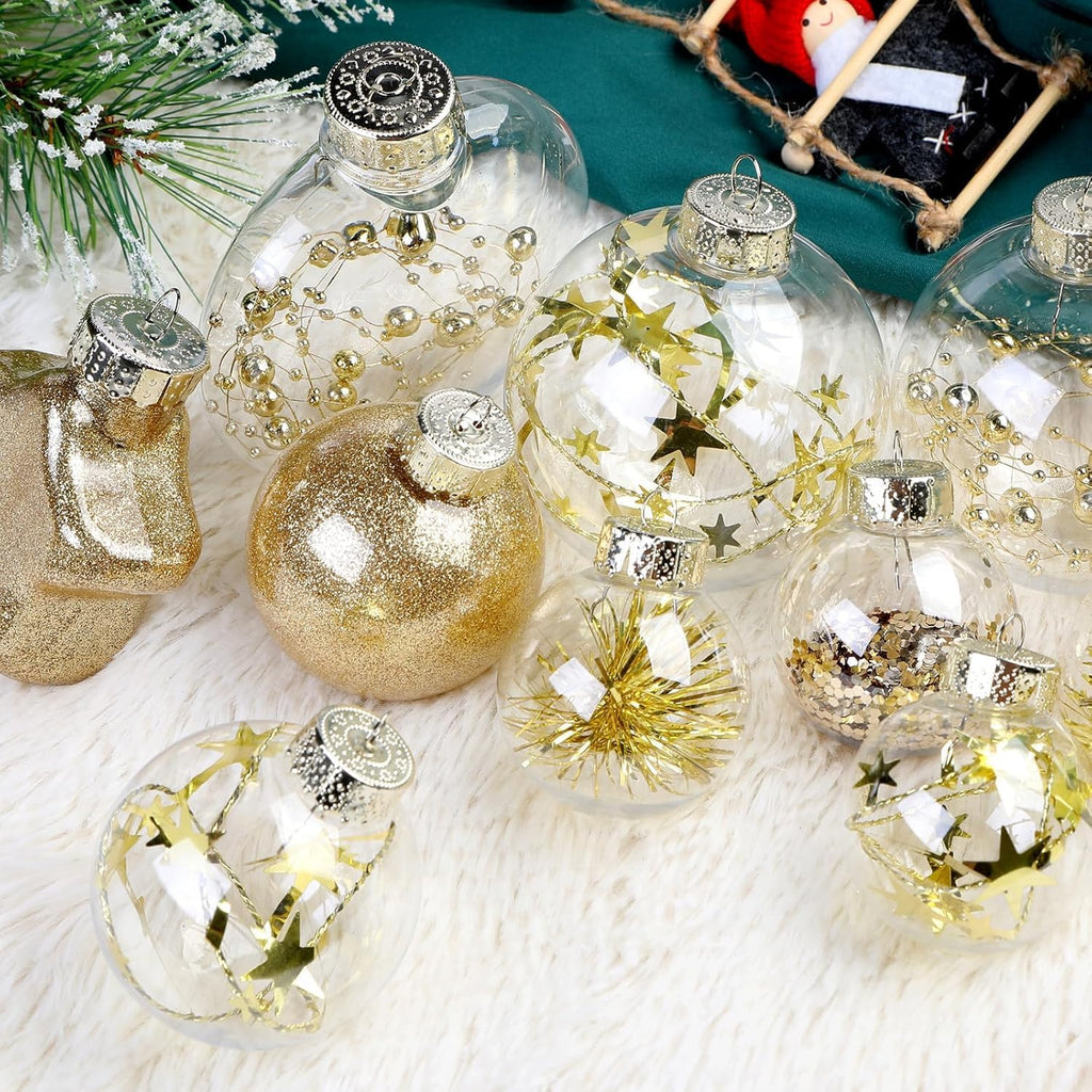 100PCS Christmas Tree Ornaments Clear Set, Gold